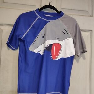 Carter's Kids Boy's Size 14 Blue Shark Graphic Rashguard Swim Shirt